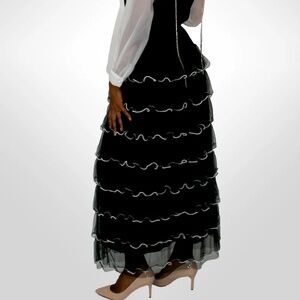 Item #A116 – Nancy  Black Tiered Pearlcore Maxi Skirt mesh tulle NWT size M